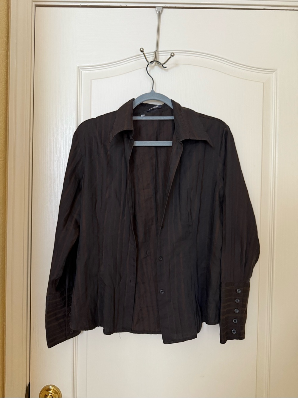 Vintage Brown Stripe Long-Sleeve Button-Down Shirt